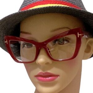 Cat-Eye Retro Clear Lens Red Framed Sunglasses NEW with Semi Hard Case